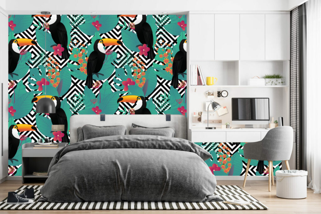 décoration murale autocollante motif toucan tropical design au meilleur prix chambre adolescente