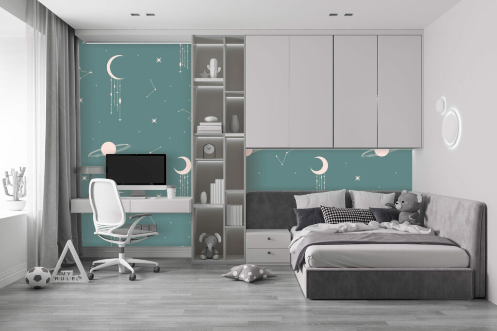 Créations murales personnalisable Galaxy intemporel pas cher chambre enfant - vert