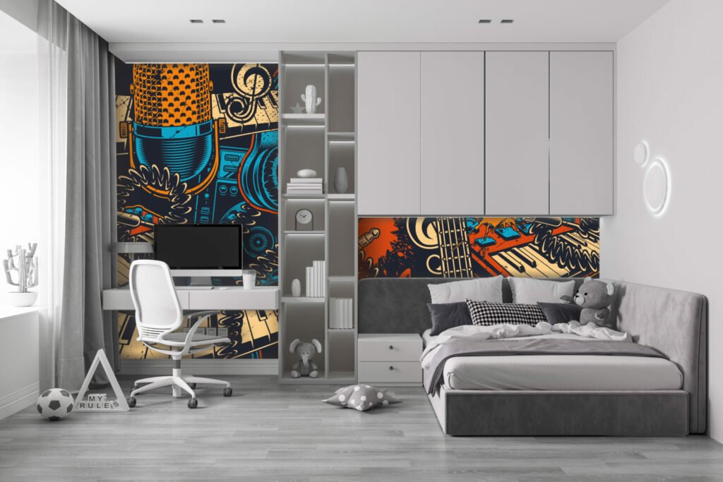 Tapisserie motif musique moderne personnalisable livraison gratuite chambre adolescent