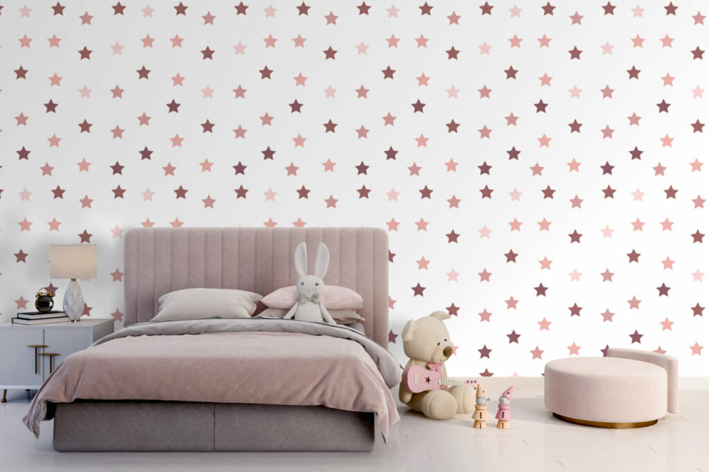 Tapisserie motif étoile décoration sur mesure pas cher chambre fille - rose