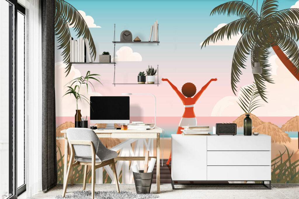 livraison rapide tapisserie fresque murale retro pop plage été Grèce sur-mesure haut de gamme maison bureau