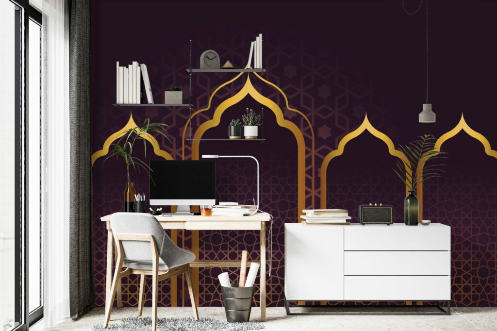 tapisserie murale panoramique oriental haut de gamme bureau - prune