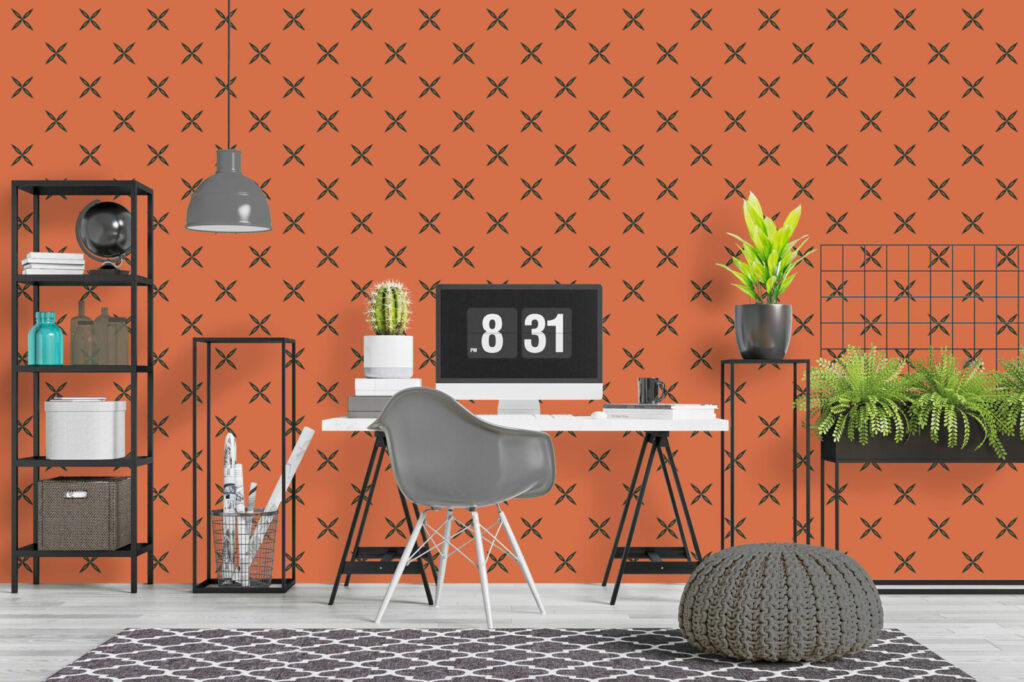 Papier peint imprimé floral bon marché bureau - Terracotta