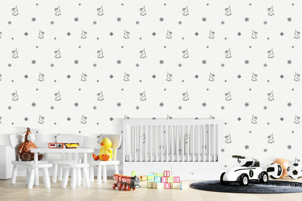 tapisserie imprimée autocollant motif lapin hiver flocon personnalisé pas cher maison chambre bébé salle de jeux