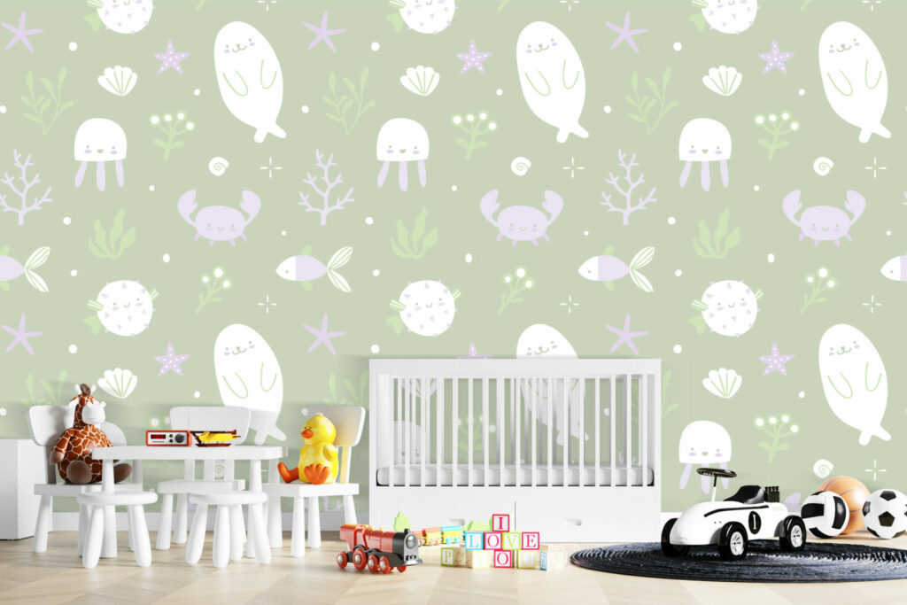 déco murale fond marin sur mesure pas cher chambre bébé - vert