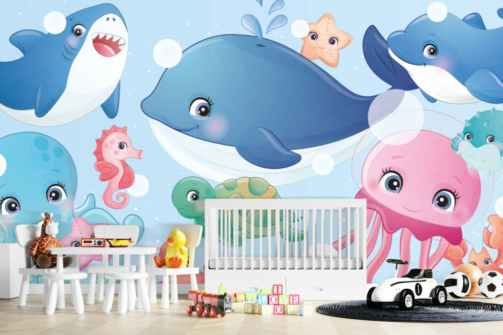 papier peint intissé facile à poser paysage sous marin enfantin pas cher chambre bébé