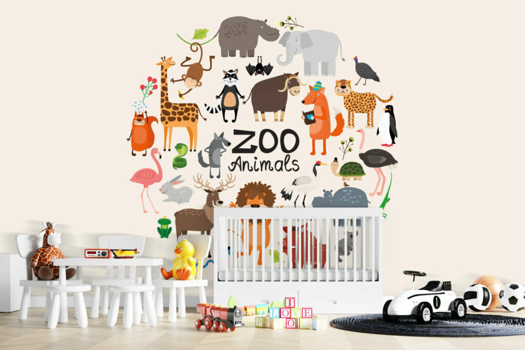 papier peint à encoller animaux du monde personnalisable livraison gratuite chambre tout-petit - beige