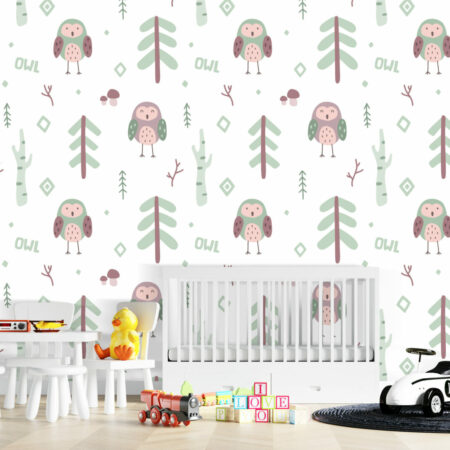 tapisserie repositionnable enfantine motif chouette bon marché livraison gratuite chambre nouveau né