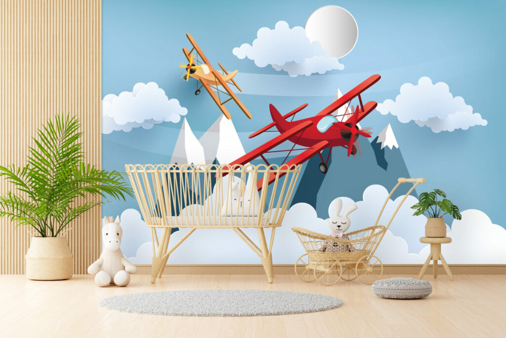 fresque murale panoramique aviateur créatif pas cher chambre nouveau né