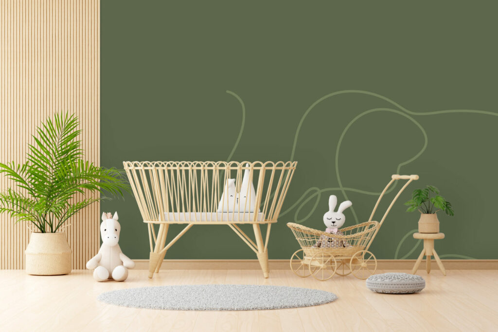 tapisserie autocollante original éléphant minimaliste XXL pas cher chambre bambin - kaki