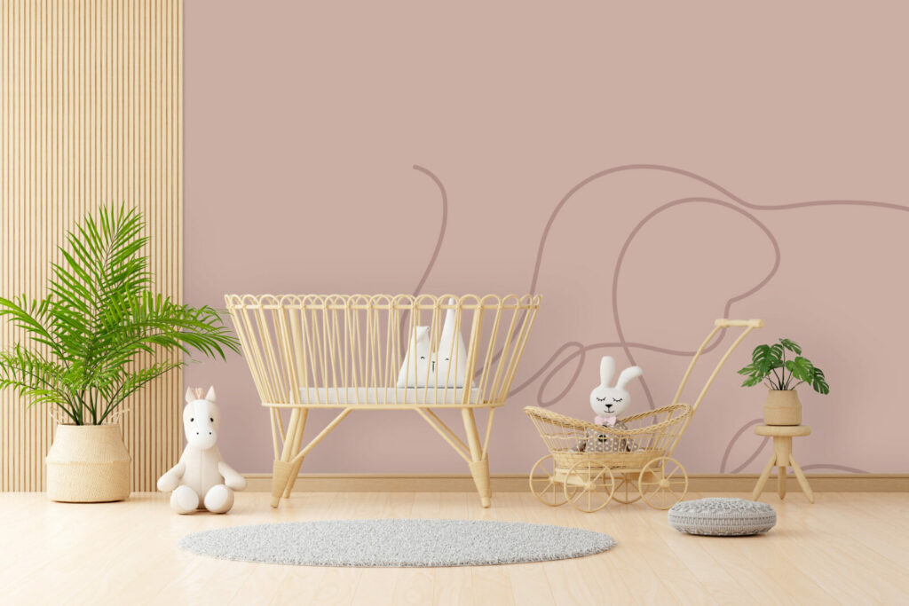 tapisserie autocollante original éléphant minimaliste XXL pas cher chambre bébé - rose