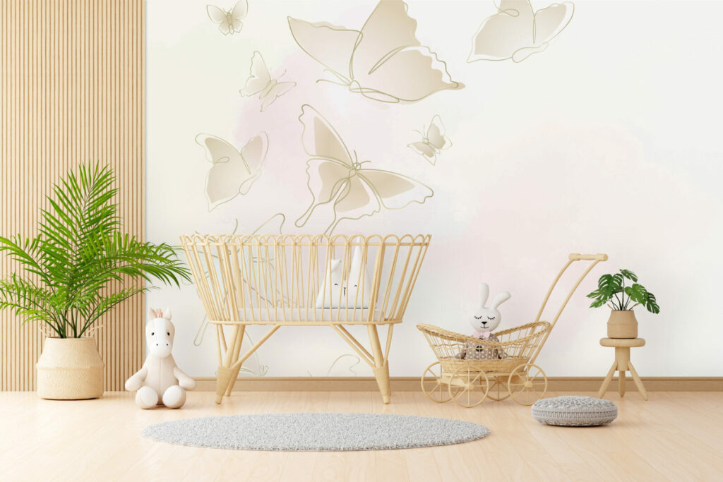 stickers mural repositionnable papillons abordable chambre nouveau né - beige