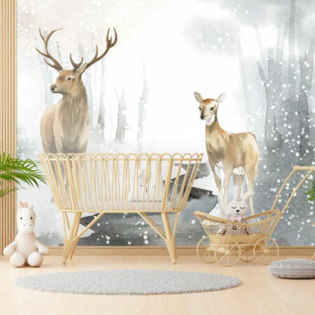 acheter collection papier peint repositionnable aquarelle biche cerf hiver panoramique personnalisé haut de gamme maison chambre bébé enfant
