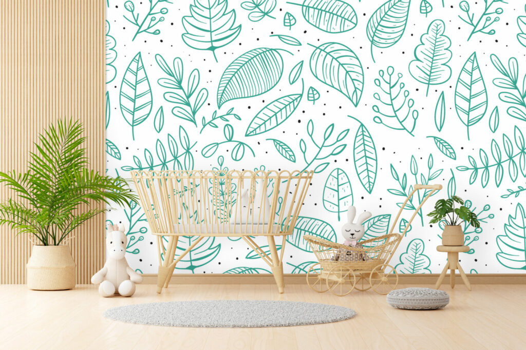 papier peint rouleau automne feuillage moins cher chambre nouveau né - vert