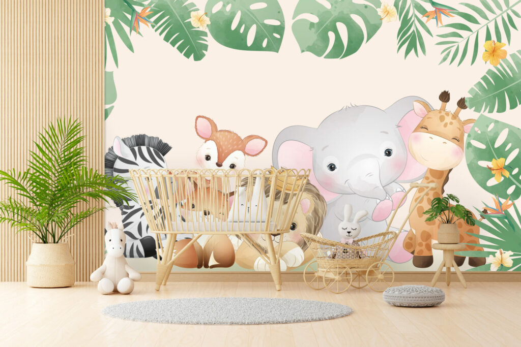 collection murale pré encollé animaux de la jungle tropical haut de gamme chambre nouveau né