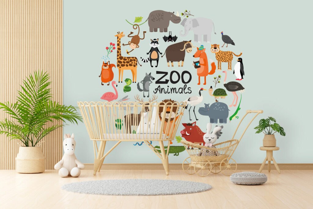 papier peint à encoller animaux du monde personnalisable livraison gratuite chambre nourrisson - vert