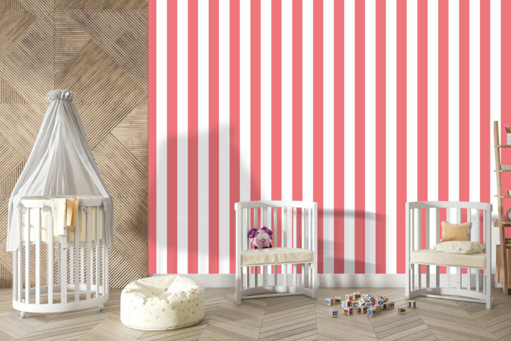 papier peint personnalisable rayures retro chambre bébé - rose