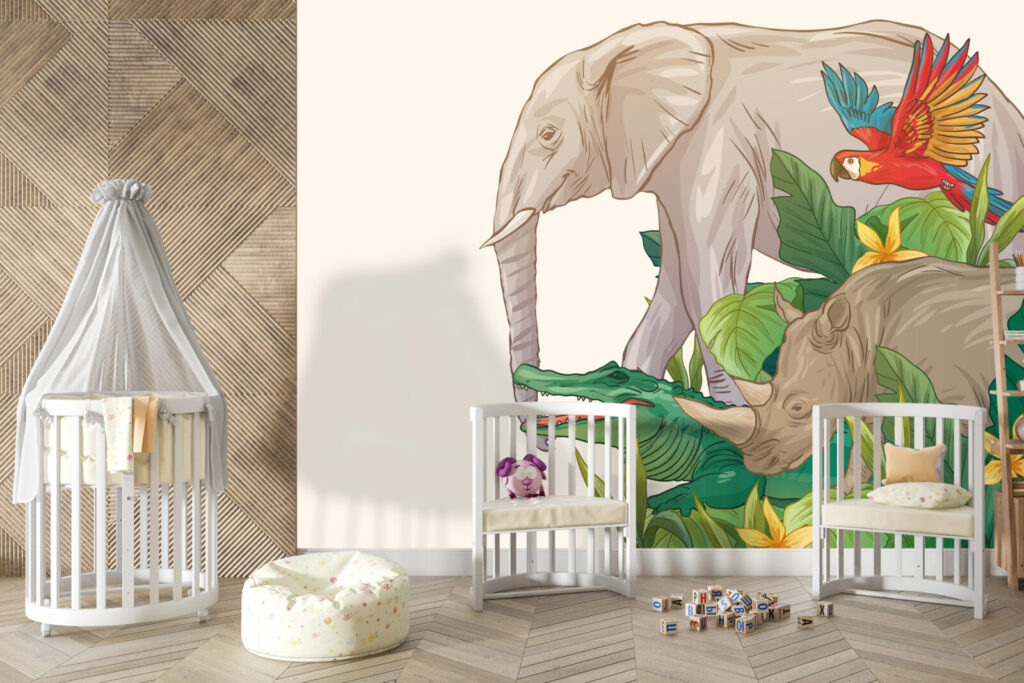 vinyle repositionnable orignial animal de la jungle pas cher chambre nourrisson - beige