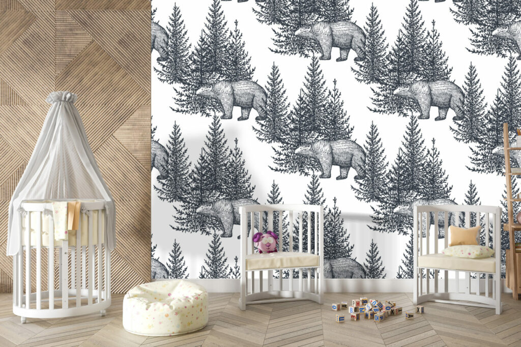 stickers muraux intissé motif ours forêt personnalisé moins cher chambre bébé