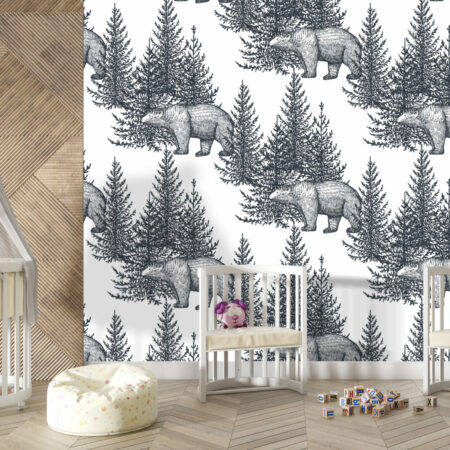 stickers muraux intissé motif ours forêt personnalisé moins cher chambre bébé