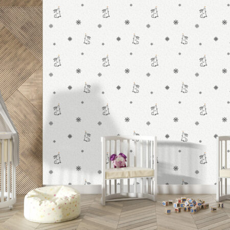 tapisserie imprimée autocollant motif lapin hiver flocon personnalisé pas cher maison bébé éveil salle de jeux