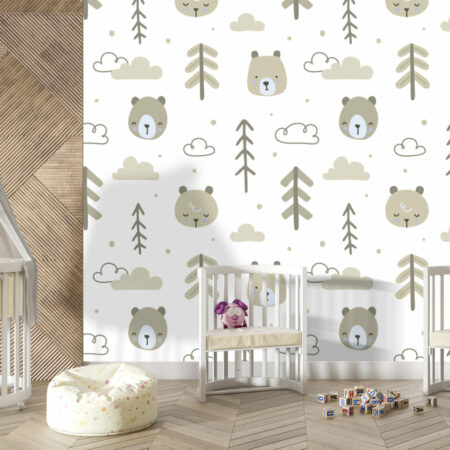 tapisserie repositionnable pas cher ours mignon chambre bébé - beige