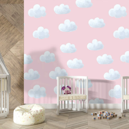 tapisserie enfantine pas cher nuages chambre nouveau né - rose