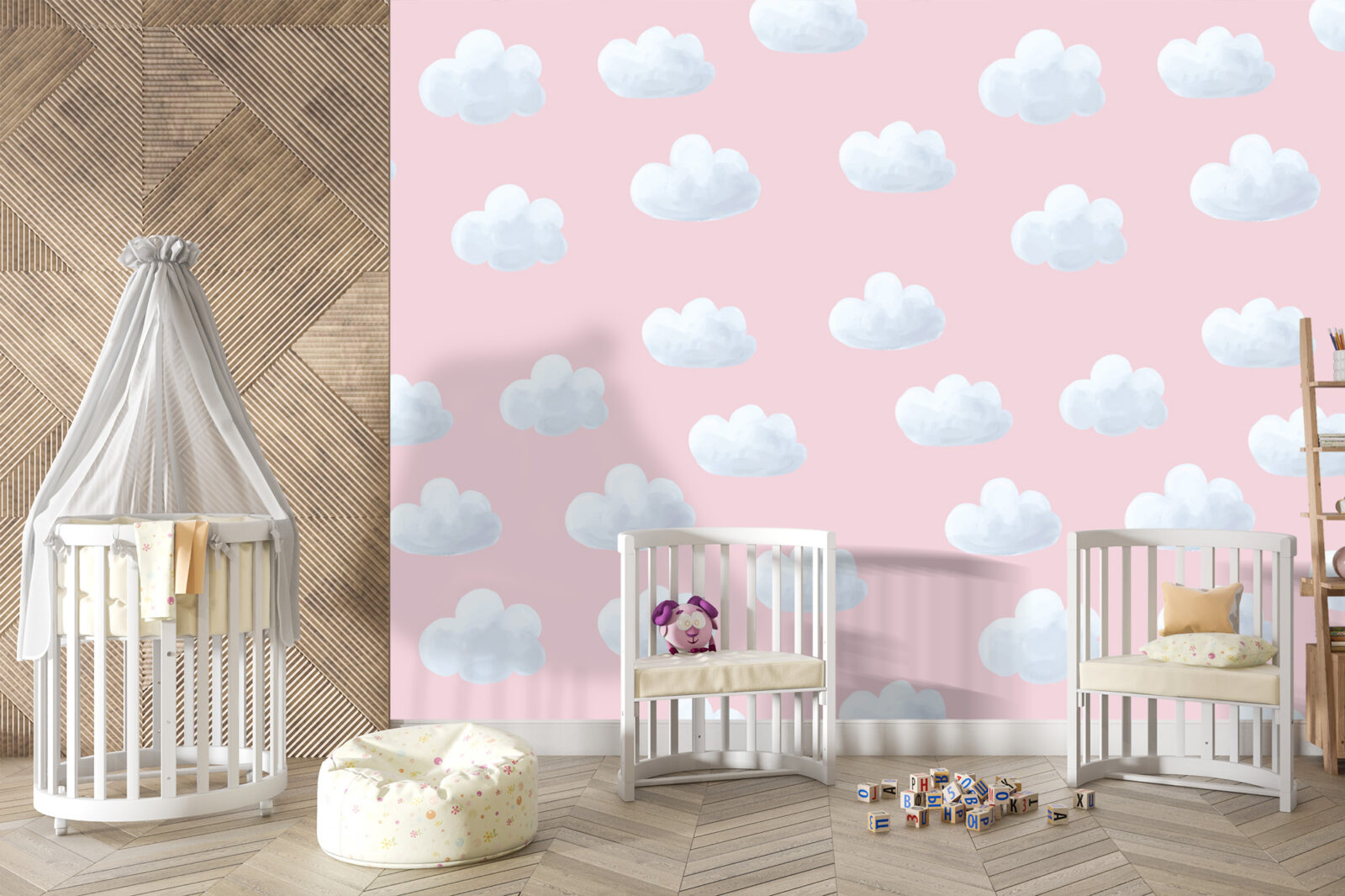 Papier Peint Mural 3D Nuages Roses, Décoration Murale Simple et Moderne