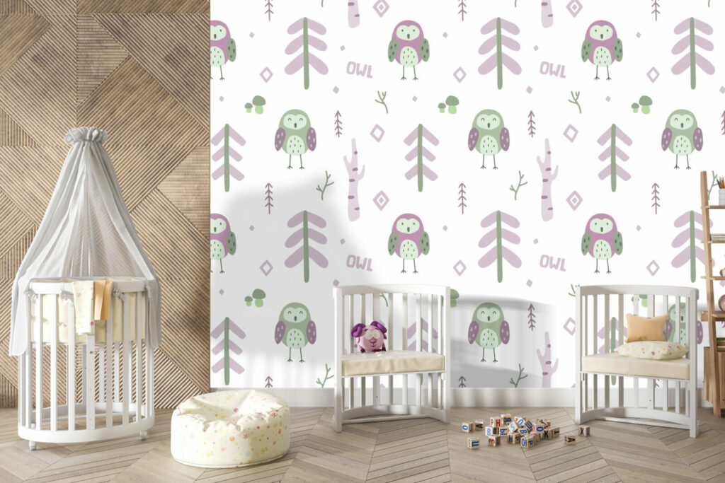 tapisserie repositionnable enfantine motif chouette bon marché livraison gratuite chambre nourrisson