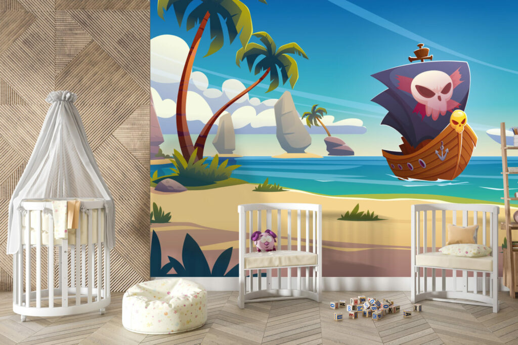 tapisserie enfantine paysage piraterie imaginaire pas cher chambe nourrisson