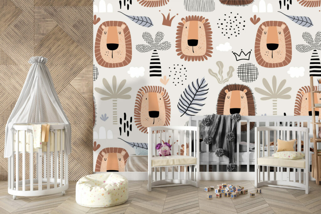 papier peint motif tête de lion trop mignon pour enfant sur-mesure bon marché chambre bébé