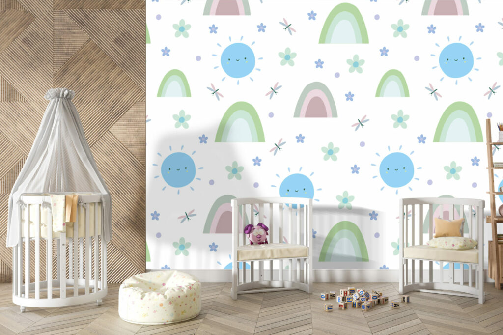 Tapisserie repositionnable motif enfantin arc en ciel personnalisé pas cher chambre bébé