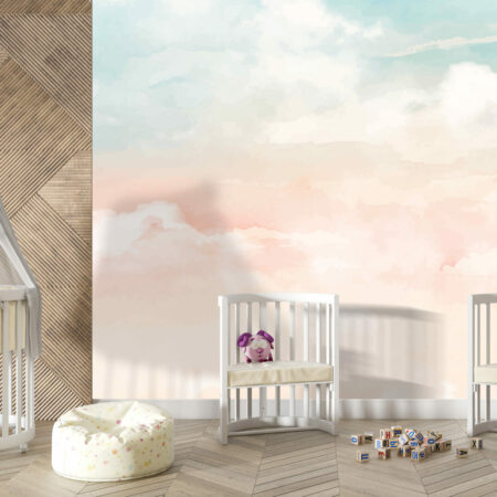 livraison rapide fresque papier peint panoramique minimaliste ciel nuage aquarelle sur mesure haut de gamme maison chambre bébé enfant