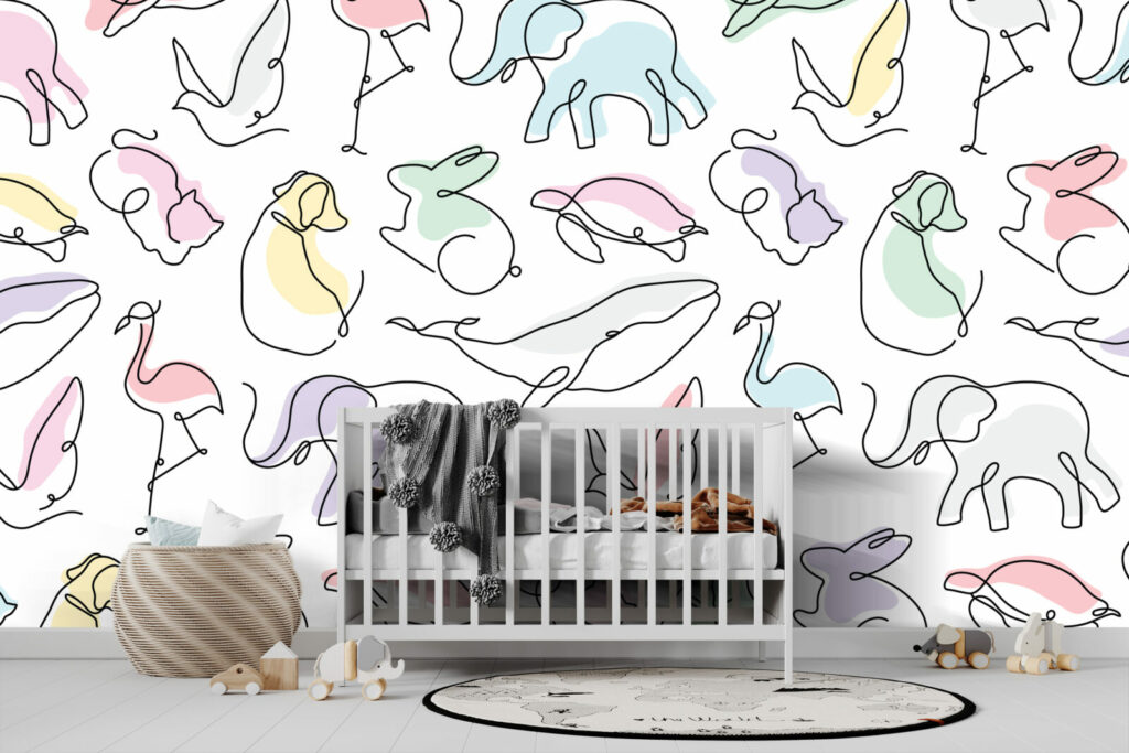 tapisserie vinyle autocollant motif animaux minimaliste aquarelle personnalisé chambre bébé