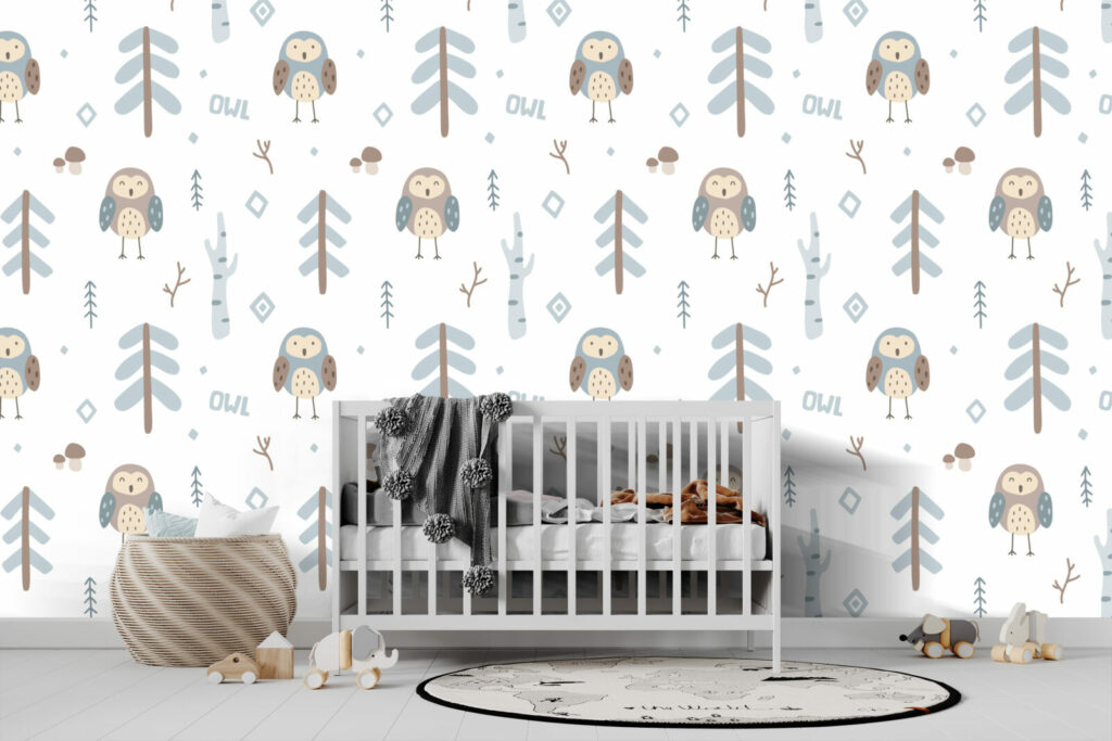 tapisserie repositionnable enfantine motif chouette bon marché livraison gratuite chambre bébé