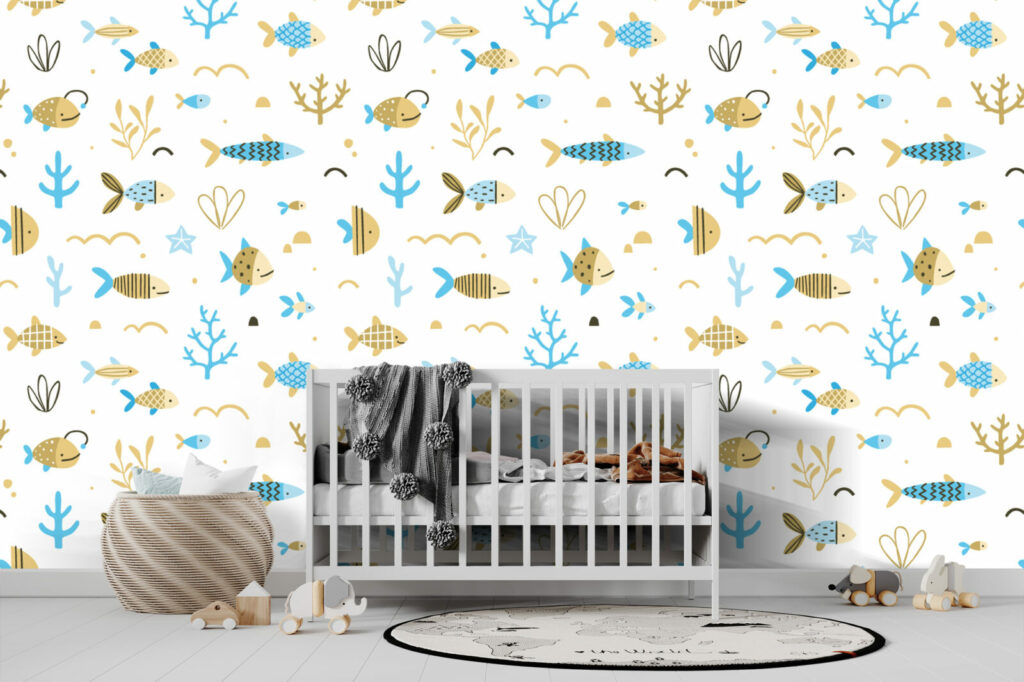 papier peint personnalisé poissons moins cher chambre bébé - jaune