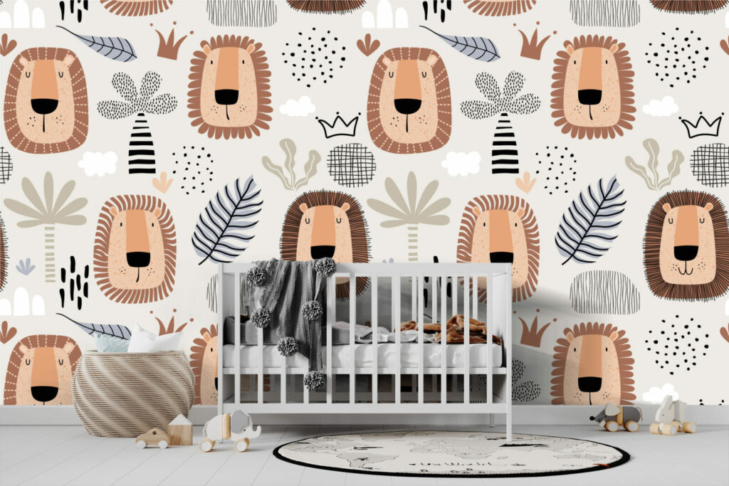 papier peint motif tête de lion trop mignon pour enfant sur-mesure bon marché chambre tout petit