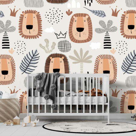 papier peint motif tête de lion trop mignon pour enfant sur-mesure bon marché chambre tout petit