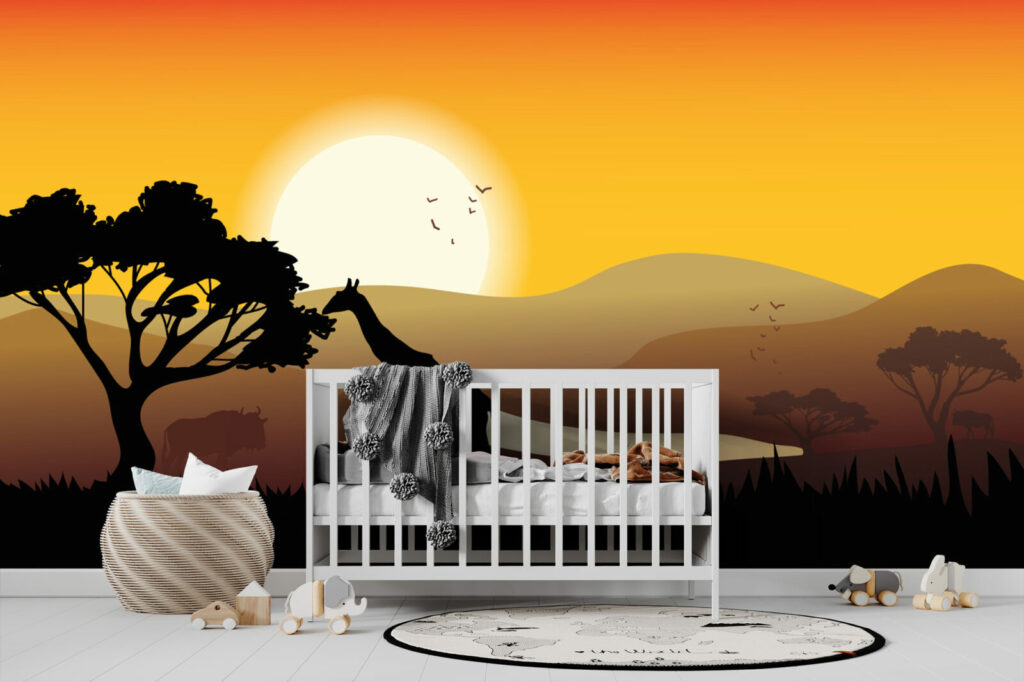 papier peint à encoller savane personnalisé petit prix chambre bébé