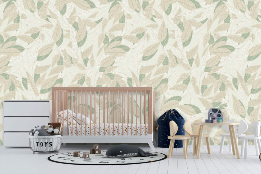 Tapisserie murale intérieur feuillage automne moins cher chambre bébé - beige