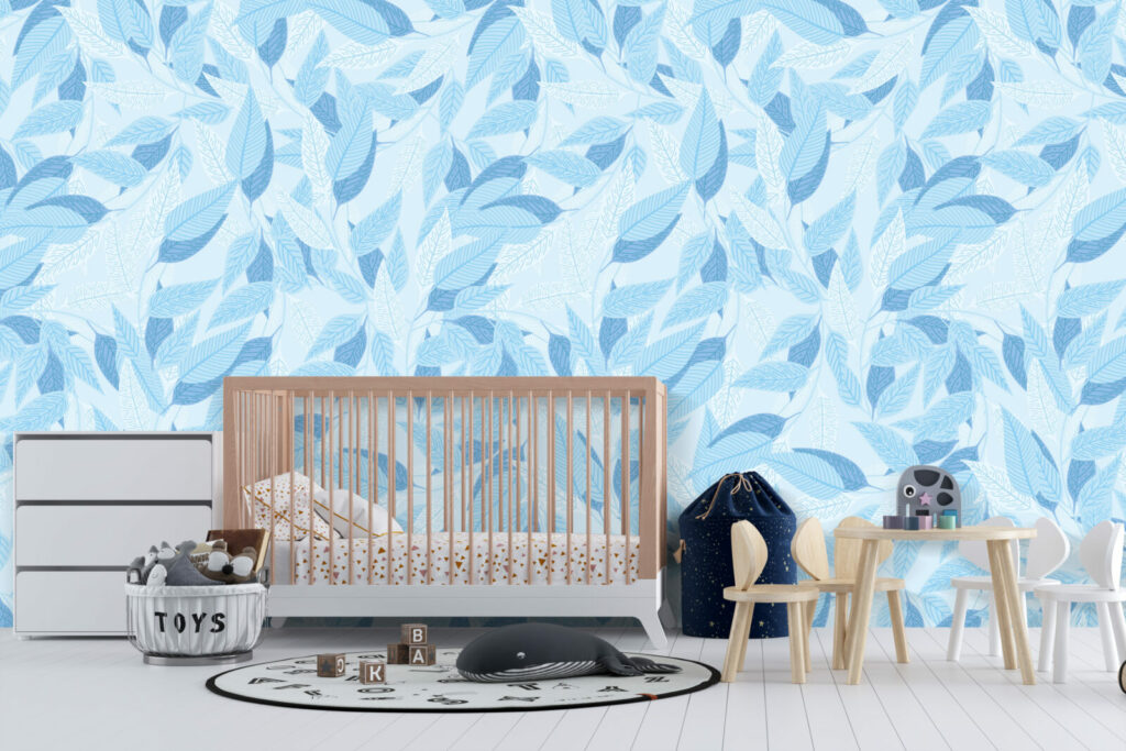 Tapisserie murale intérieur feuillage automne moins cher chambre bébé - bleu