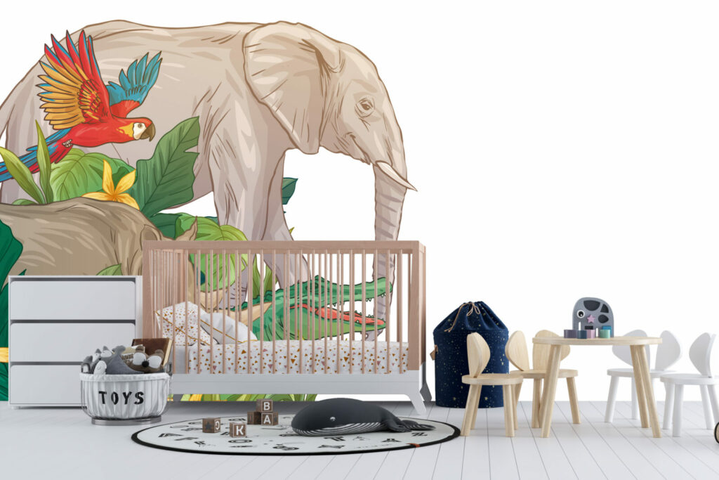 vinyle repositionnable orignial animal de la jungle pas cher chambre graçon - vert