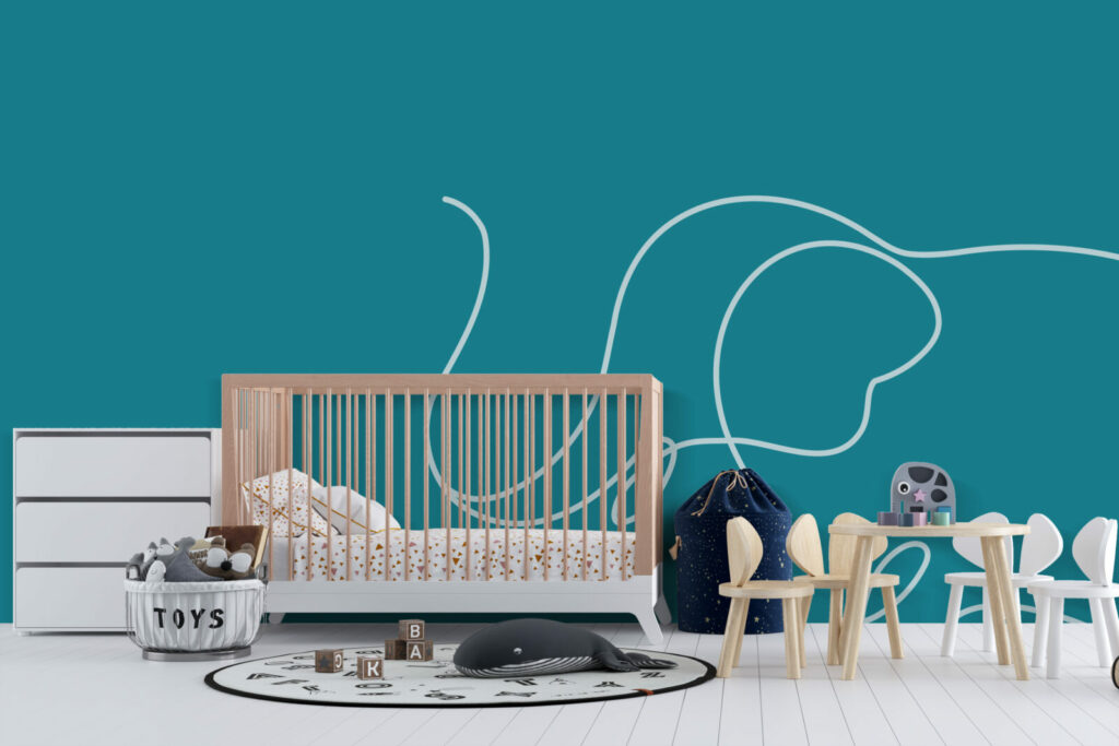 tapisserie autocollante original éléphant minimaliste XXL pas cher chambre bébé - bleu