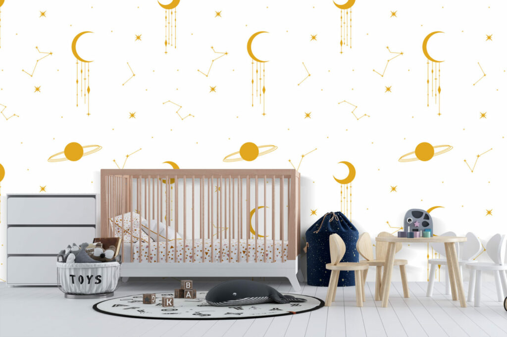 Créations murales personnalisable Galaxy intemporel pas cher chambre bébé - ocre