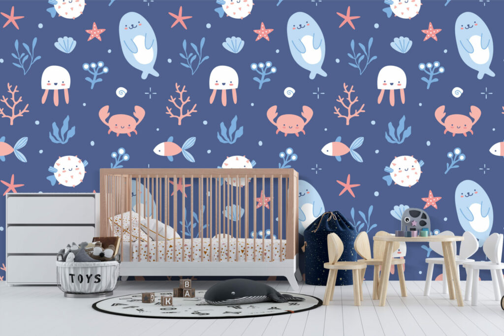 déco murale fond marin sur mesure pas cher chambre bébé - bleu