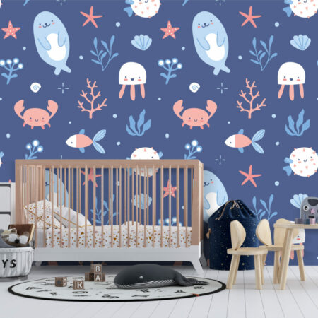 déco murale fond marin sur mesure pas cher chambre bébé - bleu