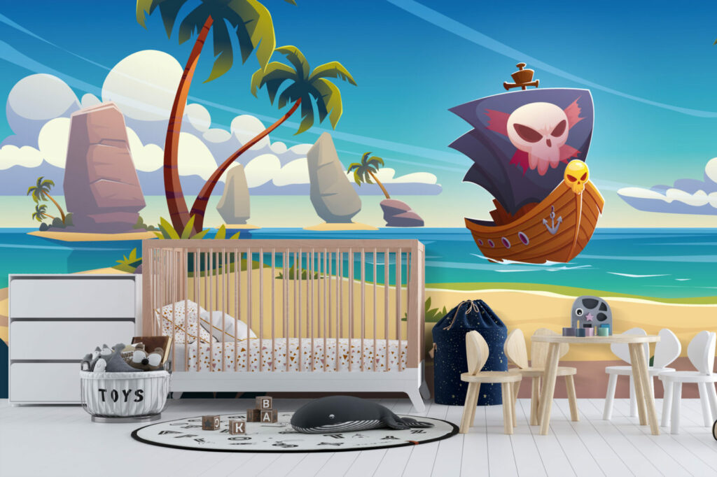 tapisserie enfantine paysage piraterie imaginaire pas cher chambre nouveau né