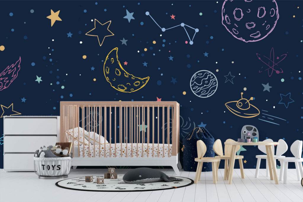 décoration murale adhésive original motif de l'espace sur-mesure livraison gratuite chambre bébé