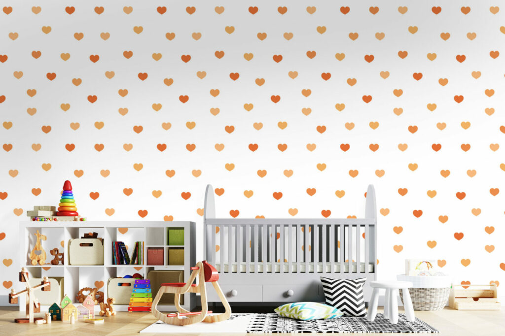 Tapisserie motif coeur décoration pas chère pour chambre bébé - orange