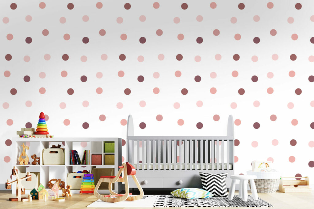 Stickers mural intérieur géométrique pois chambre bébé - rose